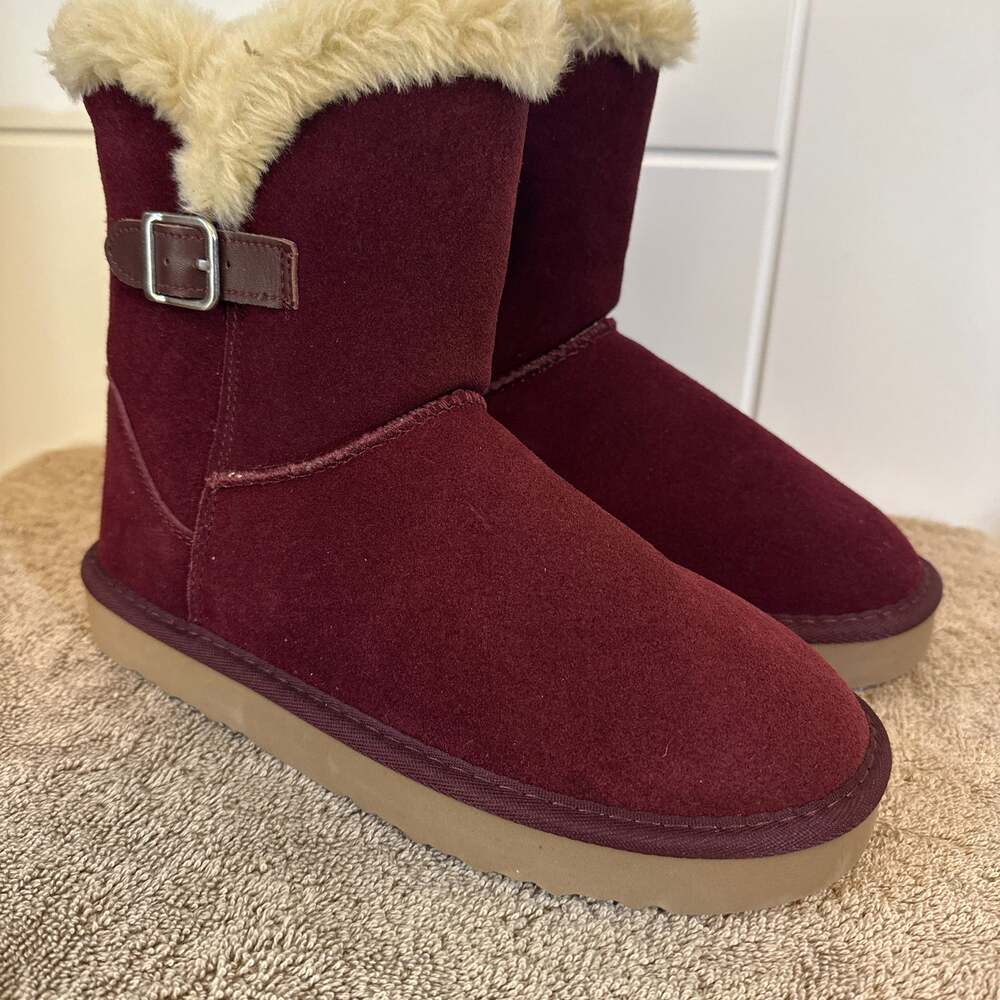 Style & Co. Women's Tiny 2 Suede Faux Fur Lined Winter Boots Red Wine